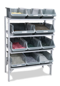 Rack filled with tumbling media